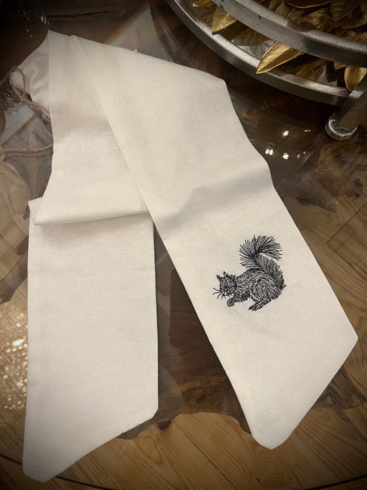 Embroidered Squirrel Wreath Scarf